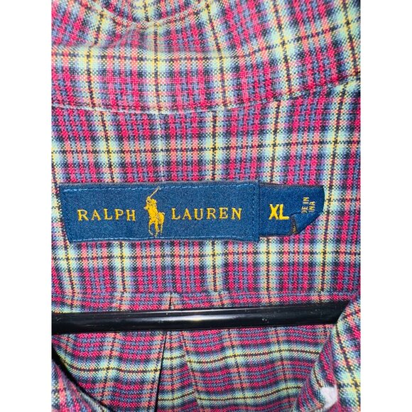 Ralph Lauren XL Maroon Plaid Long Sleeve Button-Down Shirt Cotton Blend Preppy - Picture 5 of 7